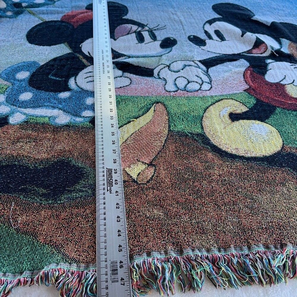 Vintage Disney Mickey's Spring Picnic Tapestry Woven Throw Blanket 60" x 50" - Picture 6 of 7